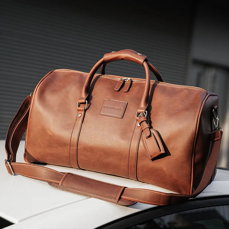 Genuine Leather Men Women Travel Bag Soft Real Leather Cowhide Carry Hand Luggage Bags Travel Shoulder Bag Weekend Bag