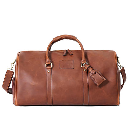 Genuine Leather Men Women Travel Bag Soft Real Leather Cowhide Carry Hand Luggage Bags Travel Shoulder Bag Weekend Bag